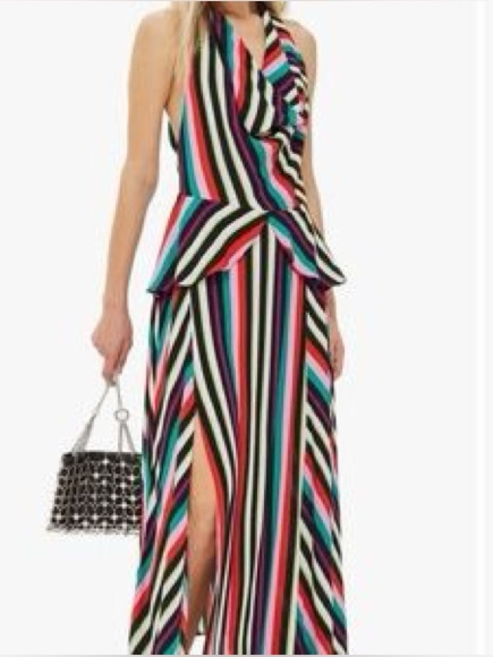 Topshop Vertical Stripe Halter Peplum Midi Dress‎ Size 10 NWT